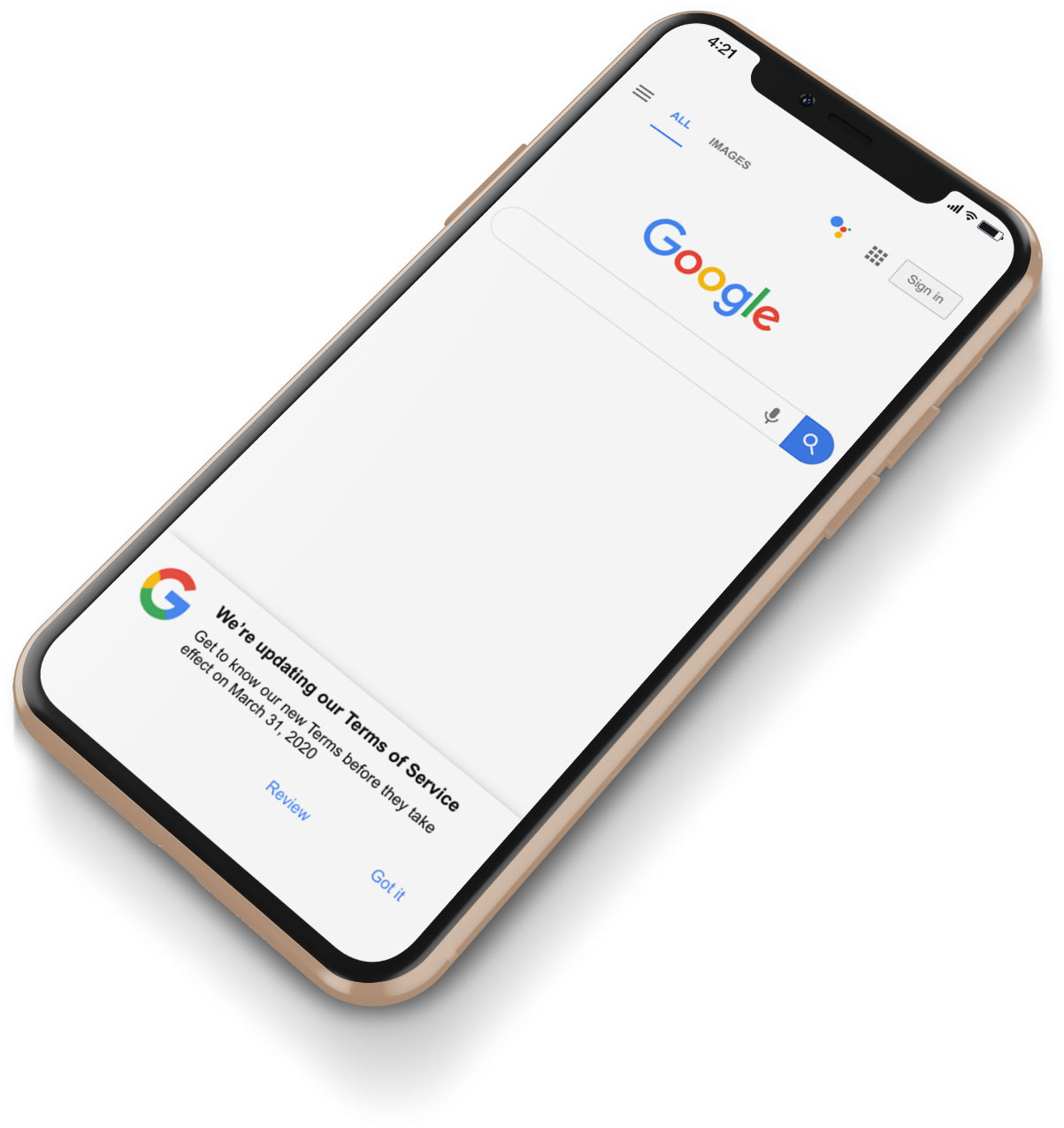 A phone displaying Google’s homepage